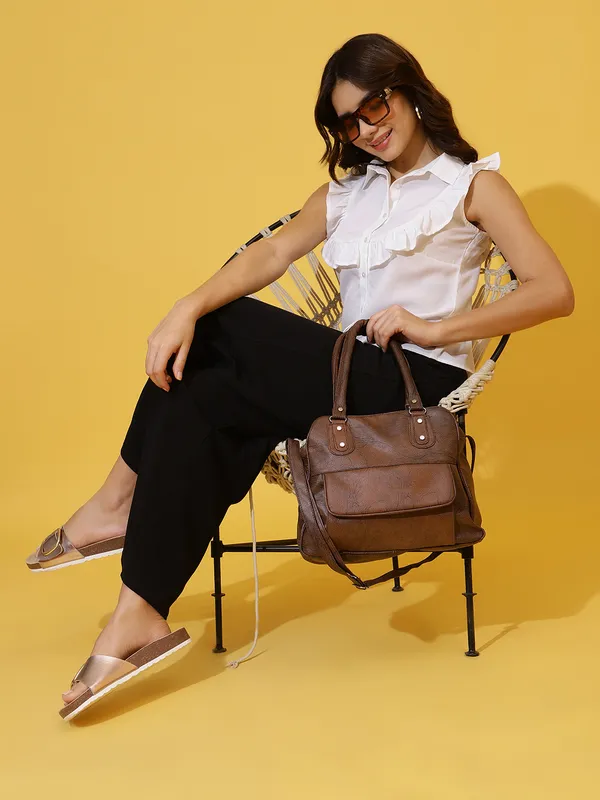 Dark_Brown_Textured_Handbag_With_Dual_Handles_&_Sling_Strap