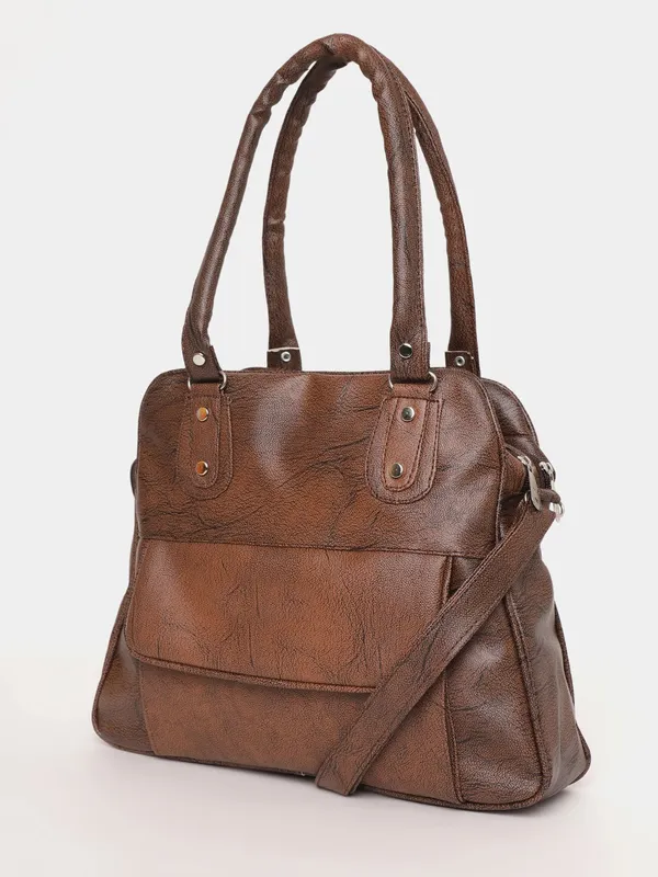 Dark_Brown_Textured_Handbag_With_Dual_Handles_&_Sling_Strap