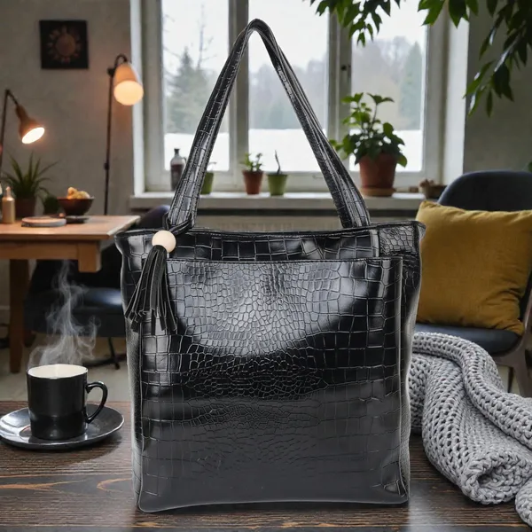 Elegant_Black_Croc-Embossed_Tote_Bag