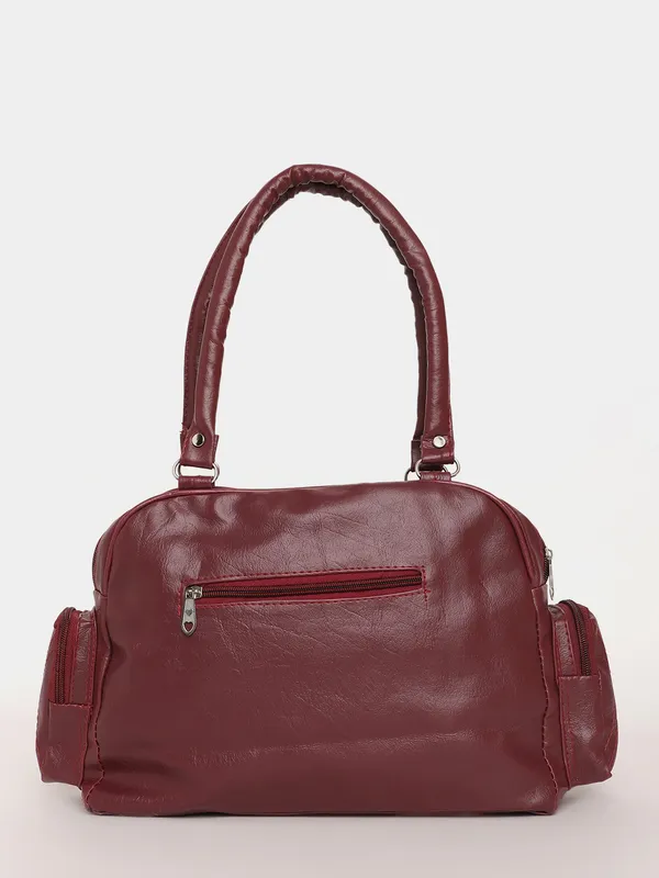Maroon_Stylish_Handbag__Premium_Leather_Shoulder_Bag_With_Multiple_Compartments