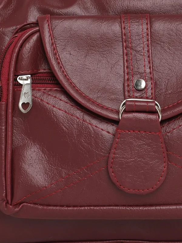 Maroon_Stylish_Handbag__Premium_Leather_Shoulder_Bag_With_Multiple_Compartments