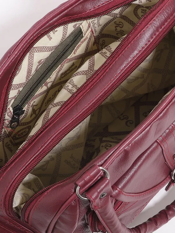 Maroon_Stylish_Handbag__Premium_Leather_Shoulder_Bag_With_Multiple_Compartments