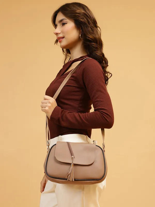 Nude_Brown_Sling_Bag_With_Tassel_&_Zipper_Detail