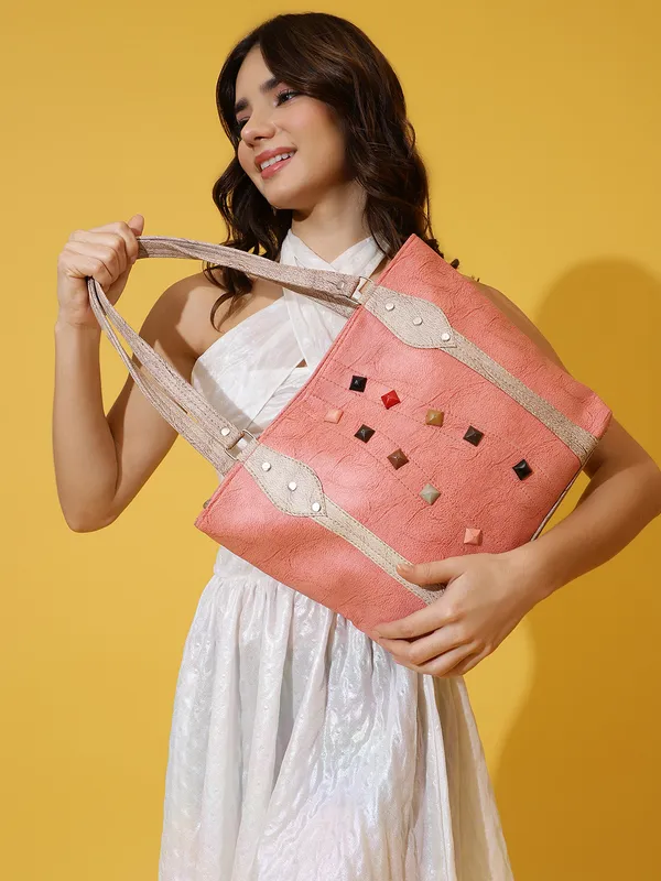 Pink_Tote_Bag__Artistic_Stone-Studded_Premium_Leather_Handbag_With_Dual_Handles,_Stylish_Everyday_Shoulder_Bag