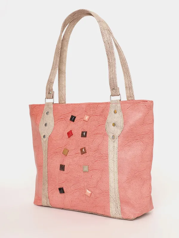 Pink_Tote_Bag__Artistic_Stone-Studded_Premium_Leather_Handbag_With_Dual_Handles,_Stylish_Everyday_Shoulder_Bag