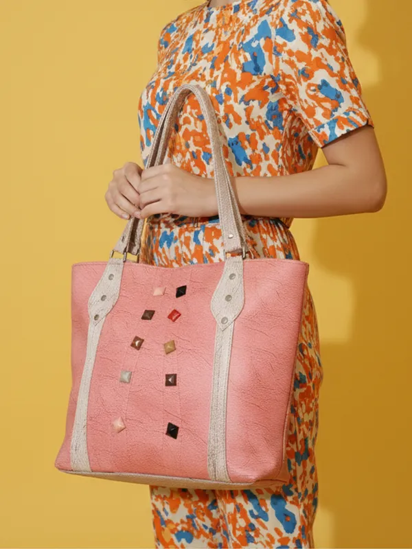 Pink_Tote_Bag__Artistic_Stone-Studded_Premium_Leather_Handbag_With_Dual_Handles,_Stylish_Everyday_Shoulder_Bag