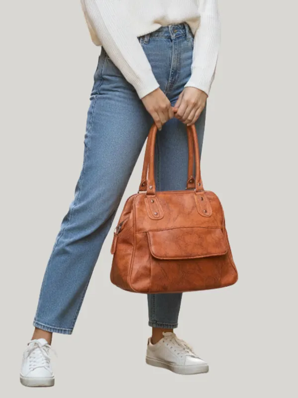 Brown_Textured_Handbag_With_Dual_Handles_&_Sling_Strap
