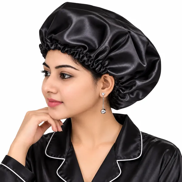 Black_Satin_Silk_Double_Layer_Thin_Elastic_Bonnet/_Sleeping_Cap_For_Women_(Pack_of_1)