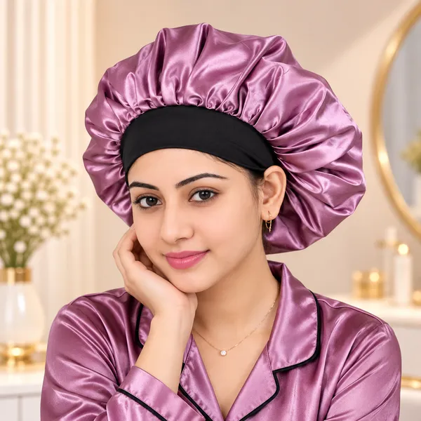 Metallic_Purple_Satin_Silk_Double_Layer_Wide_Elastic_Hair_Bonnet/Sleeping_Cap_For_Women_(Pack_of_1)