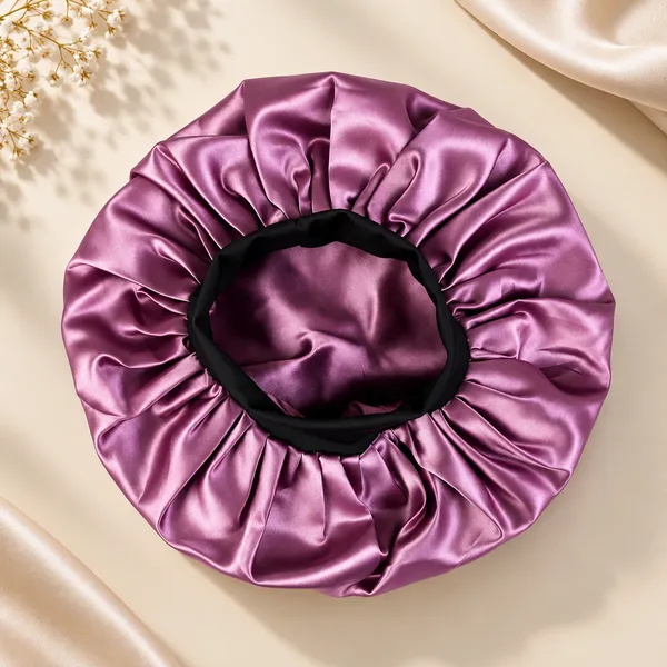 Metallic_Purple_Satin_Silk_Double_Layer_Wide_Elastic_Hair_Bonnet/Sleeping_Cap_For_Women_(Pack_of_1)