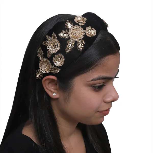 Black_Fancy_Gold_Flower_Embroidery_Work_Hair_Band_For_Girls