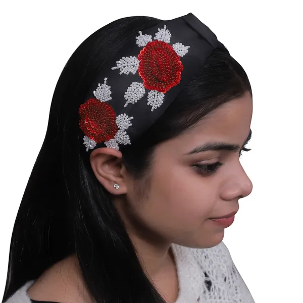 Black_Premium_Red_Beads_Flower_Embroidery_Hair_Band_For_Girls