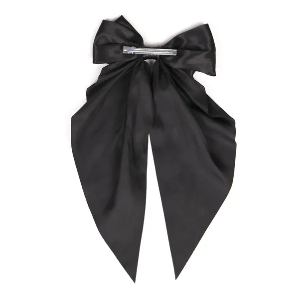 Black_Premium_Satin_Silk_Double_Bow_Scarf_hair_clip_for_girls