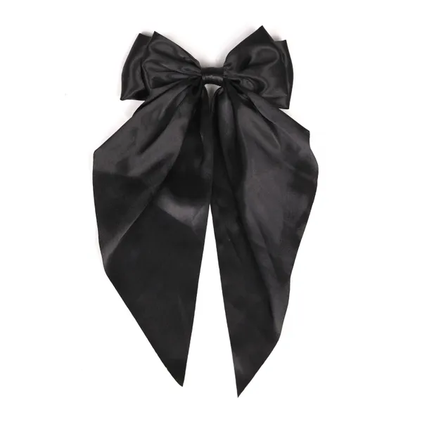 Black_Premium_Satin_Silk_Double_Bow_Scarf_hair_clip_for_girls