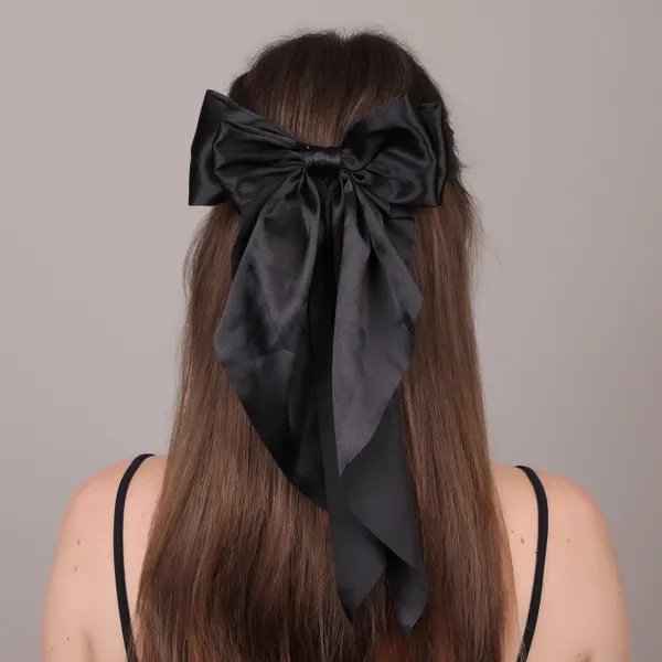 Black_Premium_Satin_Silk_Double_Bow_Scarf_hair_clip_for_girls