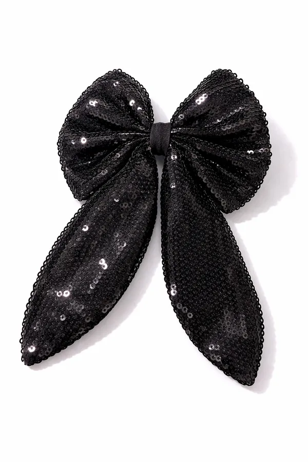 Black_Shiny_Sparkly_Sequence_Hair_Bow_Clip_For_Parties_&_Function