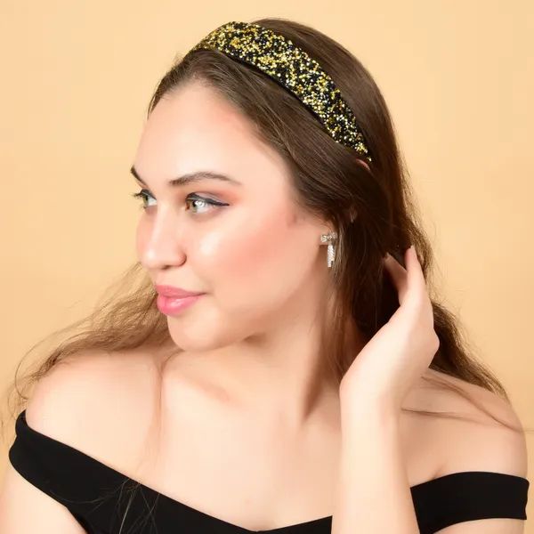Black/gold_Fancy_Handmade_Sprinkle_Stone_Hair_Band_For_girls