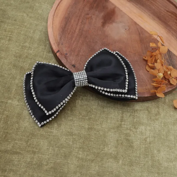 Embellished_Rhinestones_Satin_Silk_Double_Hair_Bow_clip_For_Girls