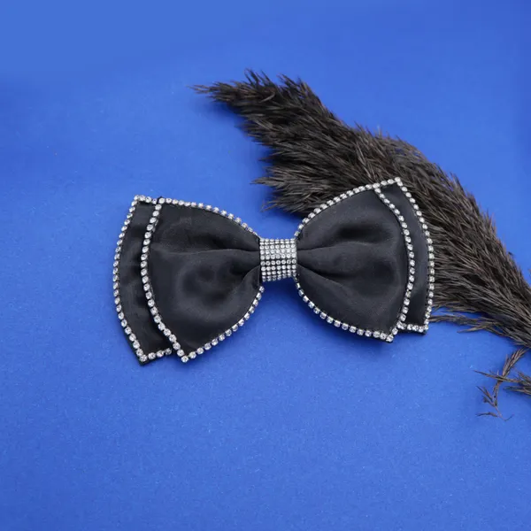 Embellished_Rhinestones_Satin_Silk_Double_Hair_Bow_clip_For_Girls