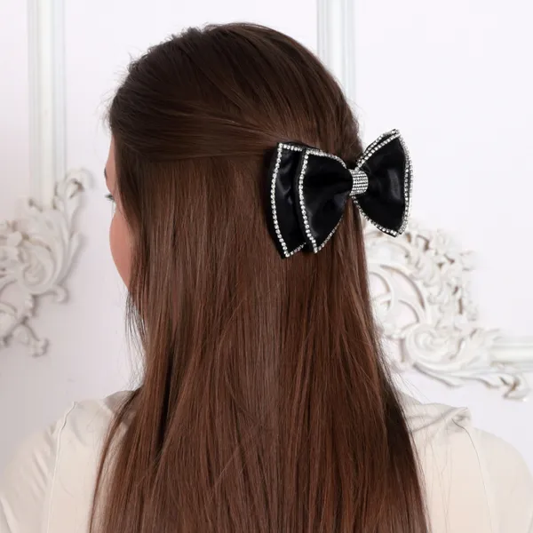 Embellished_Rhinestones_Satin_Silk_Double_Hair_Bow_clip_For_Girls