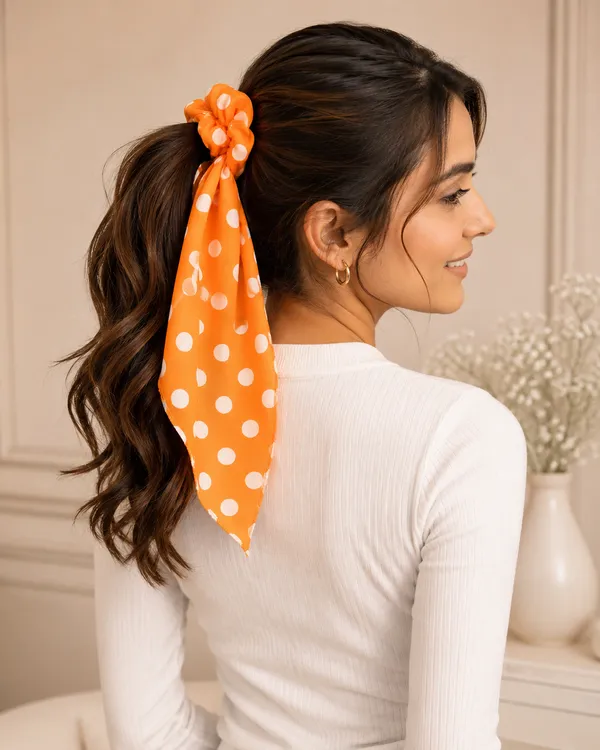 Fancy_Casual_Wear_Polka_Dot_Scarf_Hair_Scrunchies_For_Girls_&_Women__Pack_of_3_Pcs_(Yellow,_Blue,_Black)