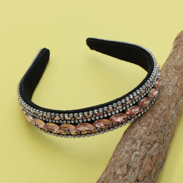Fancy_Crystal_Rhinestone_Peach_Hair_Band_For_Girls