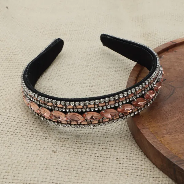 Fancy_Crystal_Rhinestone_Peach_Hair_Band_For_Girls