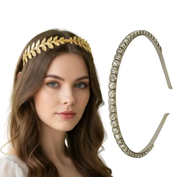 Fancy_Elegant_Gold_Leaf_&_Crystal_Rhinestone_Hair_Band_Combo_For_Girls