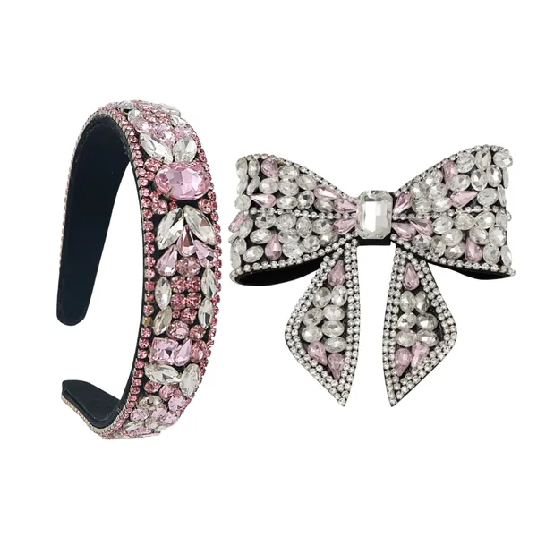 Fancy_Ice_pink_Embellished_Rhinestone_Hair_band_&_Hair_bow_Clip_Combo_for_Girls