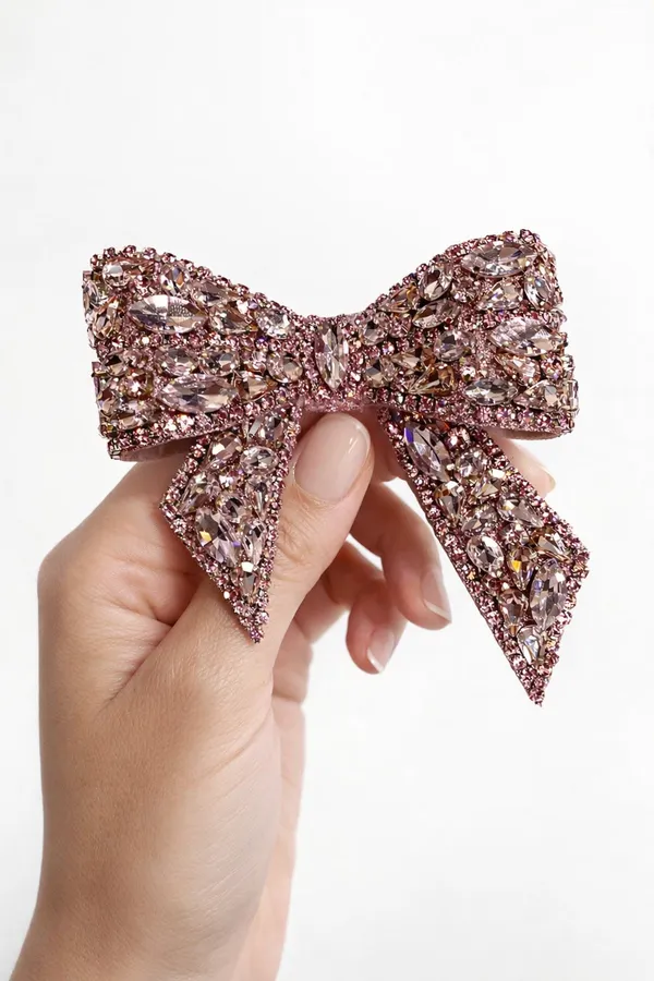 Fancy_Party_Wear_Crystal_Rhinestones_ice_Pink_Hair_Bow_Clip