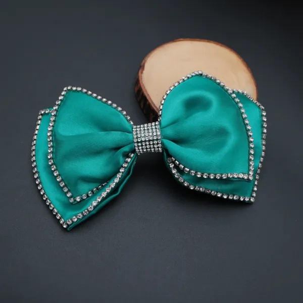 Fancy_Rhinestone_Satin_Silk_Double_Bow_clip_For_Girls