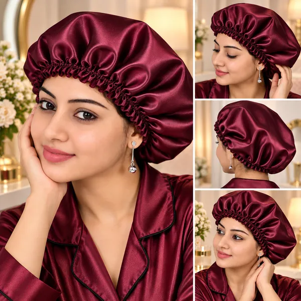 Maroon_Satin_Silk_Double_Layer_Thin_Elastic_Hair_Bonnet/Sleeping_Cap_For_Women_(Pack_of_1)