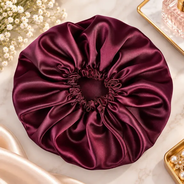 Maroon_Satin_Silk_Double_Layer_Thin_Elastic_Hair_Bonnet/Sleeping_Cap_For_Women_(Pack_of_1)