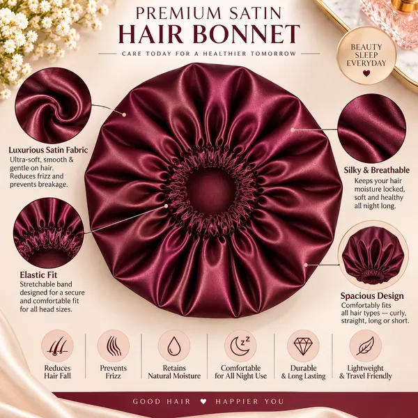 Maroon_Satin_Silk_Double_Layer_Thin_Elastic_Hair_Bonnet/Sleeping_Cap_For_Women_(Pack_of_1)