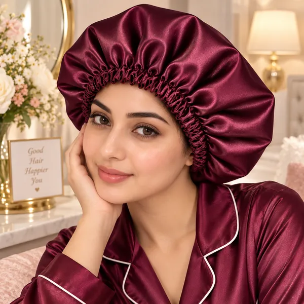 Maroon_Satin_Silk_Double_Layer_Thin_Elastic_Hair_Bonnet/Sleeping_Cap_For_Women_(Pack_of_1)