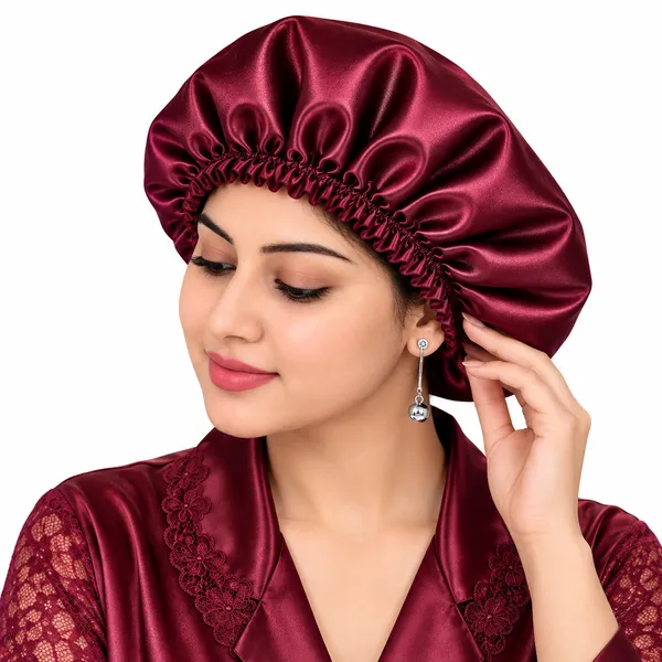 Maroon_Satin_Silk_Double_Layer_Thin_Elastic_Hair_Bonnet/Sleeping_Cap_For_Women_(Pack_of_1)