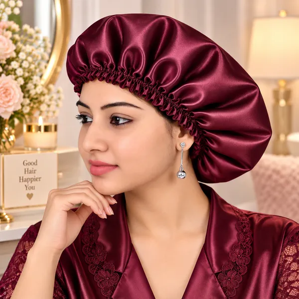 Maroon_Satin_Silk_Double_Layer_Thin_Elastic_Hair_Bonnet/Sleeping_Cap_For_Women_(Pack_of_1)