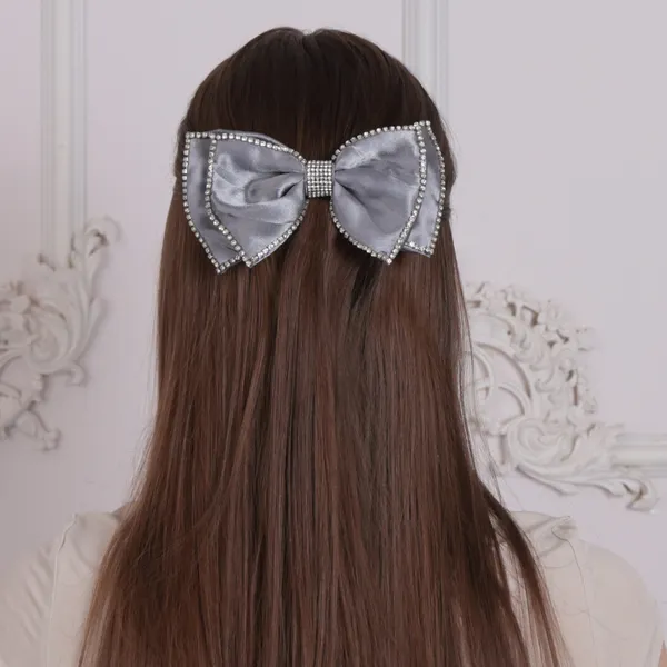 Grey_Fancy_Satin_Rhinestone_Double_Bow_Hair_clip_for_Girls