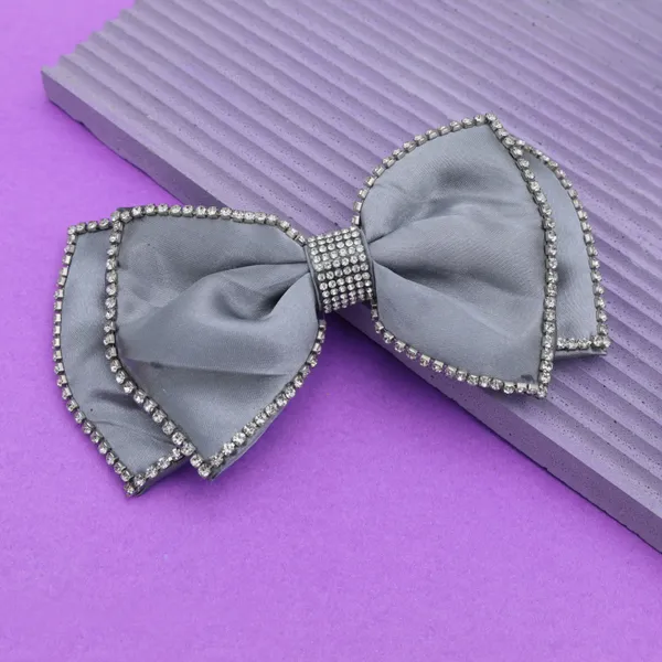 Grey_Fancy_Satin_Rhinestone_Double_Bow_Hair_clip_for_Girls
