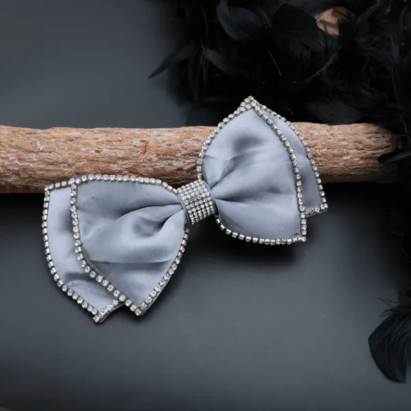 Grey_Fancy_Satin_Rhinestone_Double_Bow_Hair_clip_for_Girls