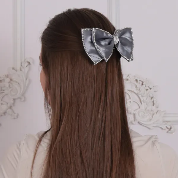 Grey_Fancy_Satin_Rhinestone_Double_Bow_Hair_clip_for_Girls