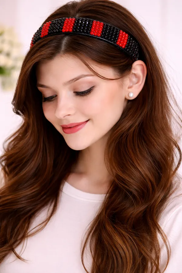 Handmade_Red_&_Black_Beaded_Crystal_Dual_hair_band_For_Girls