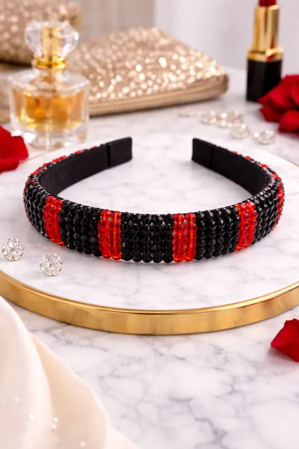 Handmade_Red_&_Black_Beaded_Crystal_Dual_hair_band_For_Girls
