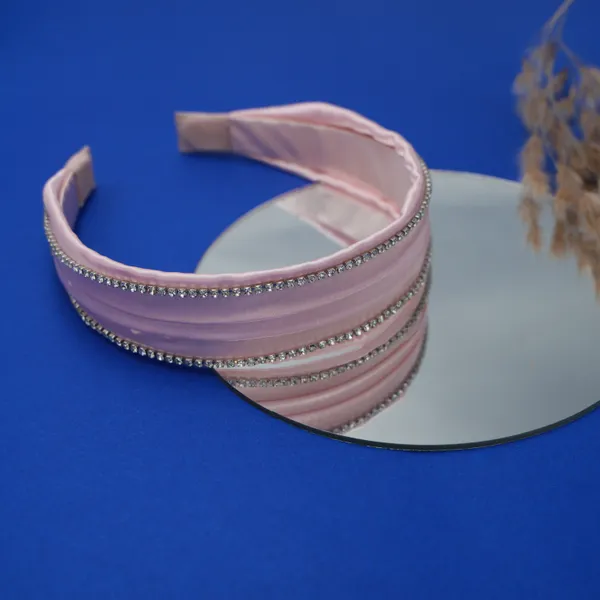 Peach_Satin_Silk_Rhinestone_Draped_Hair_Band_For_Girls_(Pack_of_1)