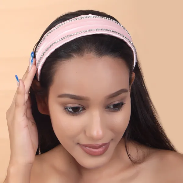 Peach_Satin_Silk_Rhinestone_Draped_Hair_Band_For_Girls_(Pack_of_1)