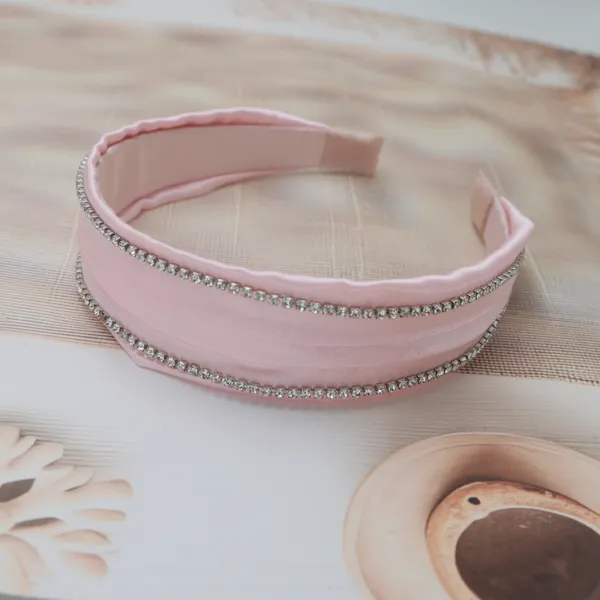 Peach_Satin_Silk_Rhinestone_Draped_Hair_Band_For_Girls_(Pack_of_1)