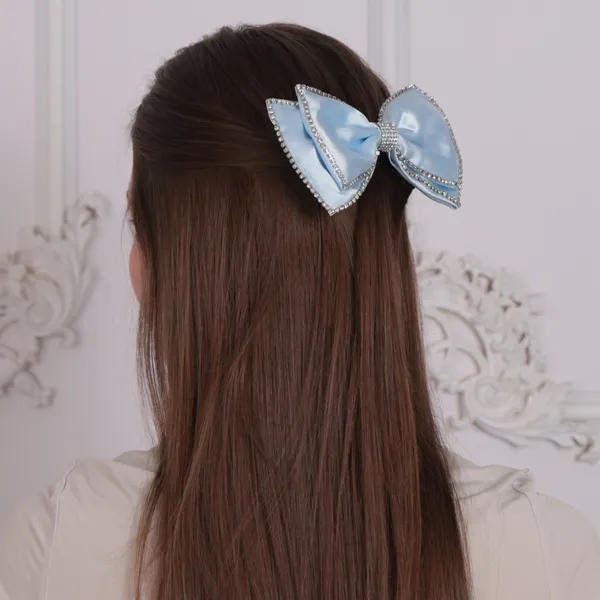Ice_Blue_Satin_Silk_Rhinestone_Double_Bow_Clip_For_Girls