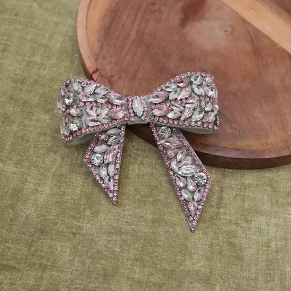 Ice_Pink_Embellished_Rhinestone_Hair_Bow_Clip_For_Girls