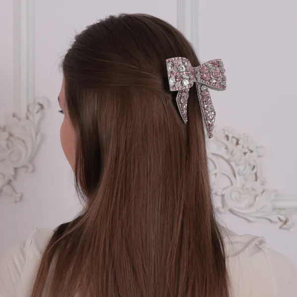 Ice_Pink_Embellished_Rhinestone_Hair_Bow_Clip_For_Girls