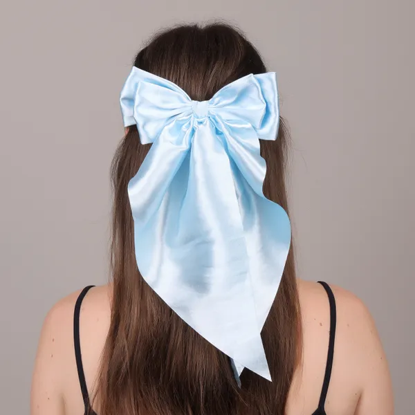 Ice_blue_Premium_Satin_silk_Double_Bow_Scarf_Hair_clip_For_Girls